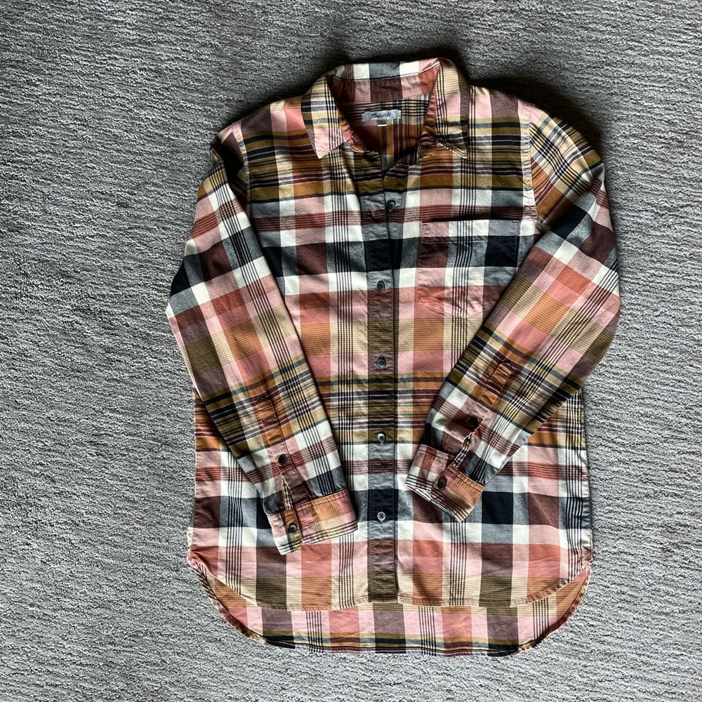Madewell Super Soft Plaid Pink Black Button Down Long Sleeve Top M